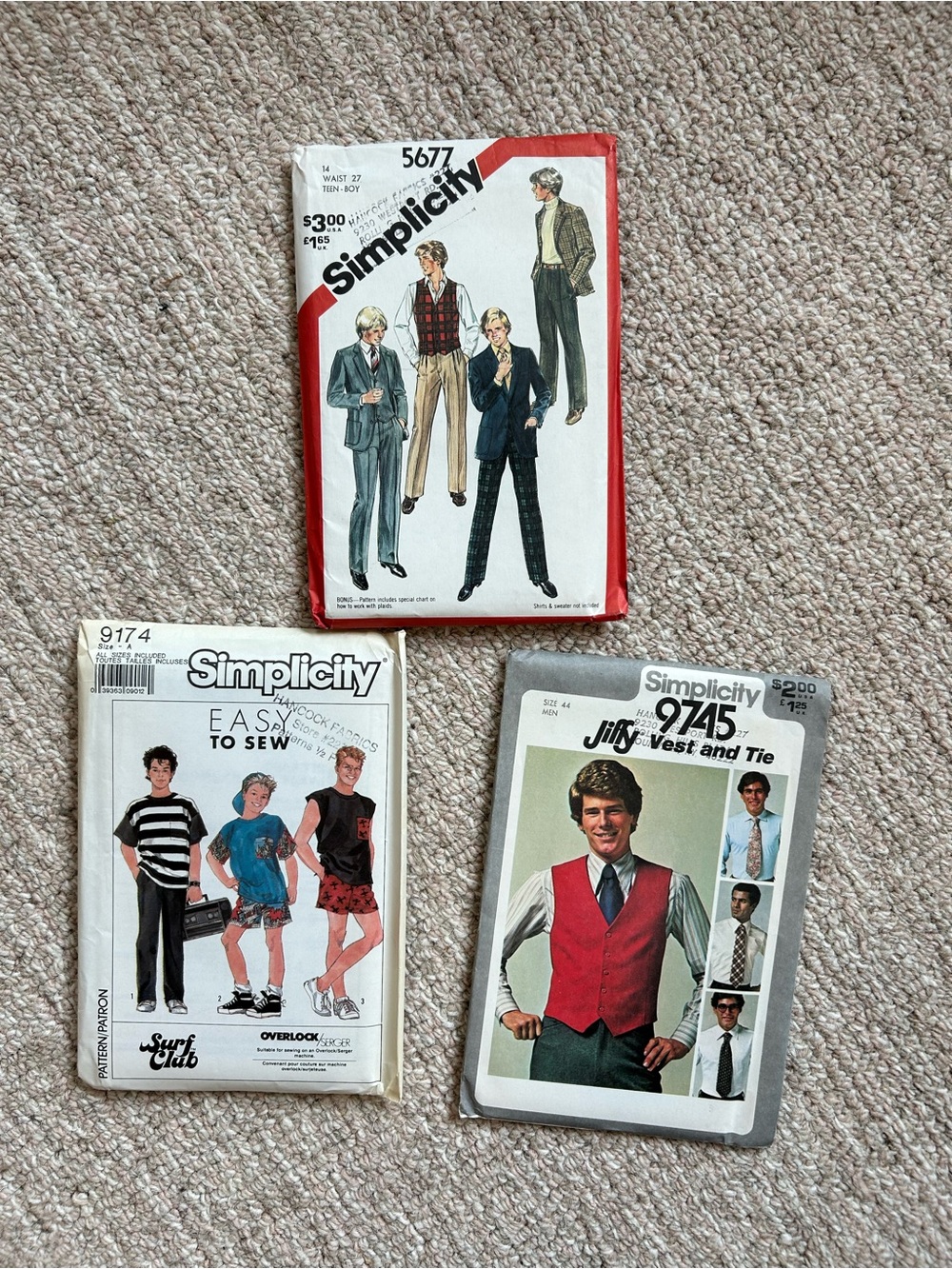 Vintage Simplicity Teen Boys And Men Sewing Patterns Lot Of 3